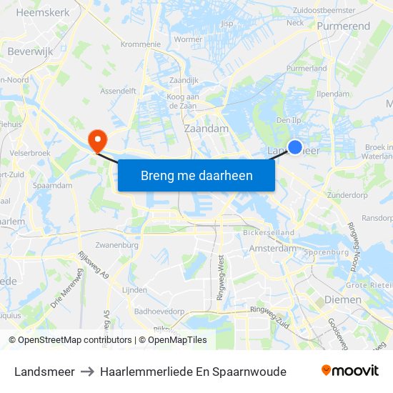 Landsmeer to Haarlemmerliede En Spaarnwoude map