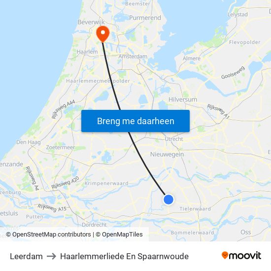 Leerdam to Haarlemmerliede En Spaarnwoude map