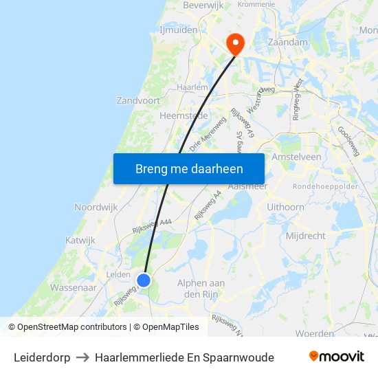 Leiderdorp to Haarlemmerliede En Spaarnwoude map