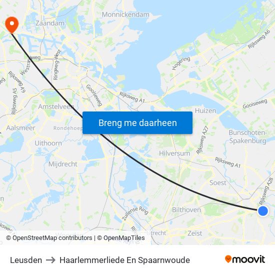 Leusden to Haarlemmerliede En Spaarnwoude map