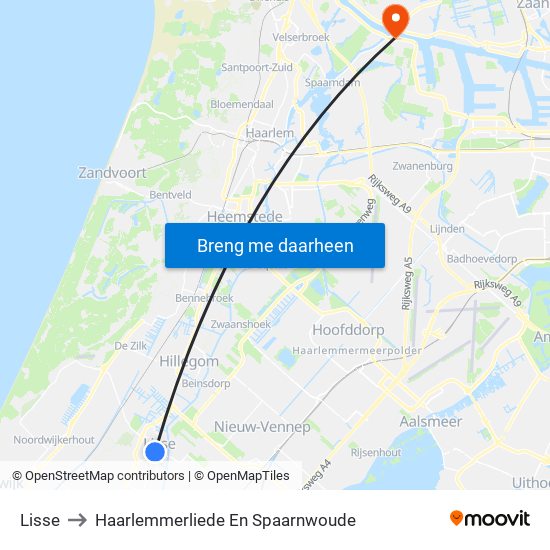Lisse to Haarlemmerliede En Spaarnwoude map