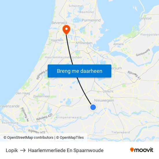 Lopik to Haarlemmerliede En Spaarnwoude map