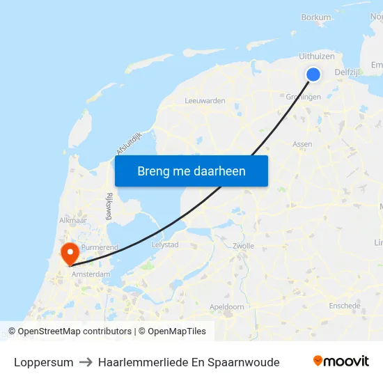 Loppersum to Haarlemmerliede En Spaarnwoude map