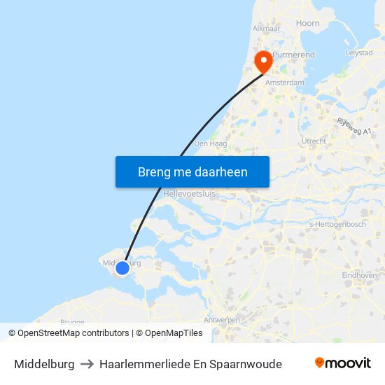 Middelburg to Haarlemmerliede En Spaarnwoude map