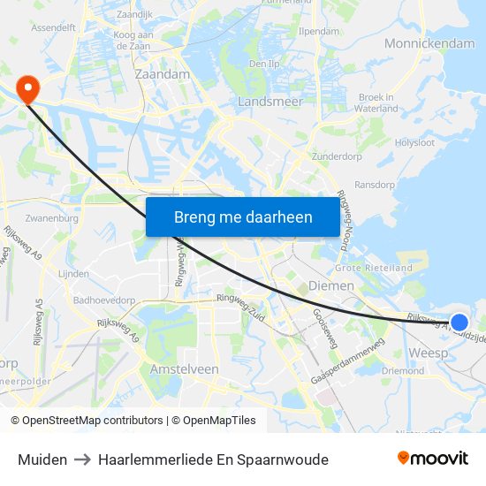 Muiden to Haarlemmerliede En Spaarnwoude map
