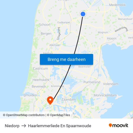 Niedorp to Haarlemmerliede En Spaarnwoude map