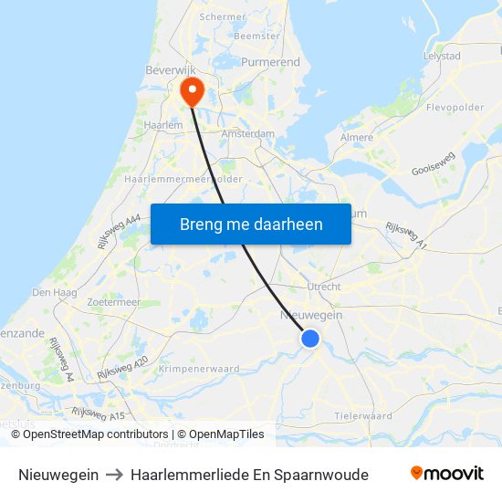Nieuwegein to Haarlemmerliede En Spaarnwoude map