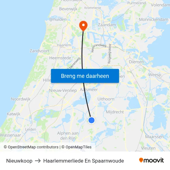 Nieuwkoop to Haarlemmerliede En Spaarnwoude map