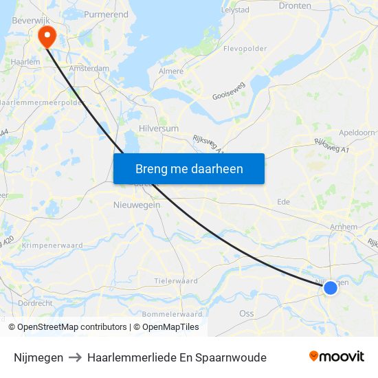 Nijmegen to Haarlemmerliede En Spaarnwoude map