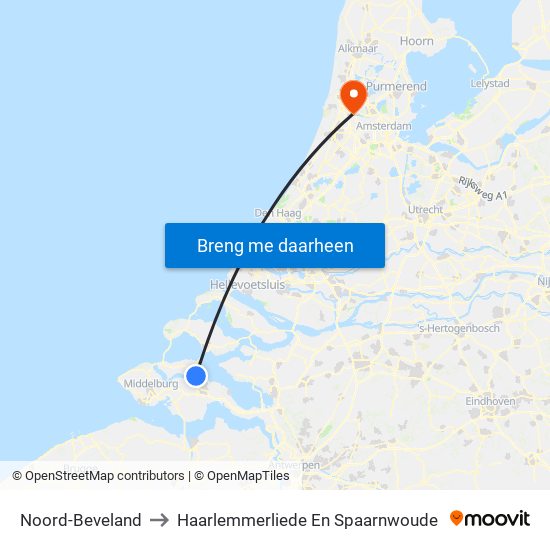 Noord-Beveland to Haarlemmerliede En Spaarnwoude map