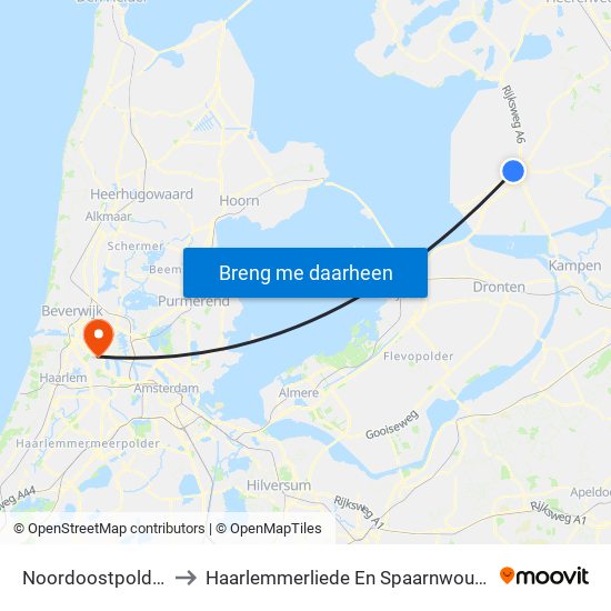Noordoostpolder to Haarlemmerliede En Spaarnwoude map