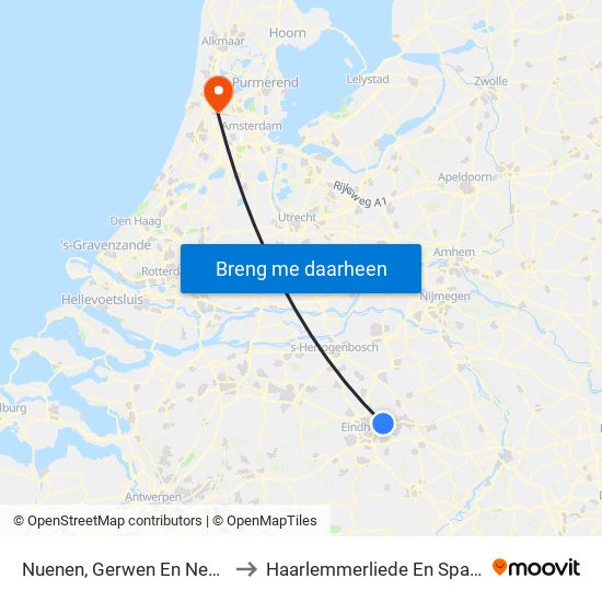 Nuenen, Gerwen En Nederwetten to Haarlemmerliede En Spaarnwoude map