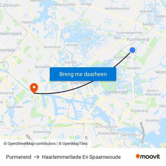 Purmerend to Haarlemmerliede En Spaarnwoude map