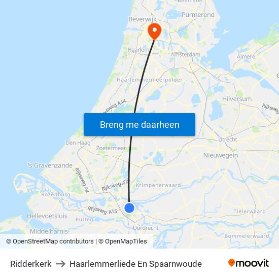 Ridderkerk to Haarlemmerliede En Spaarnwoude map