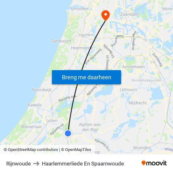 Rijnwoude to Haarlemmerliede En Spaarnwoude map