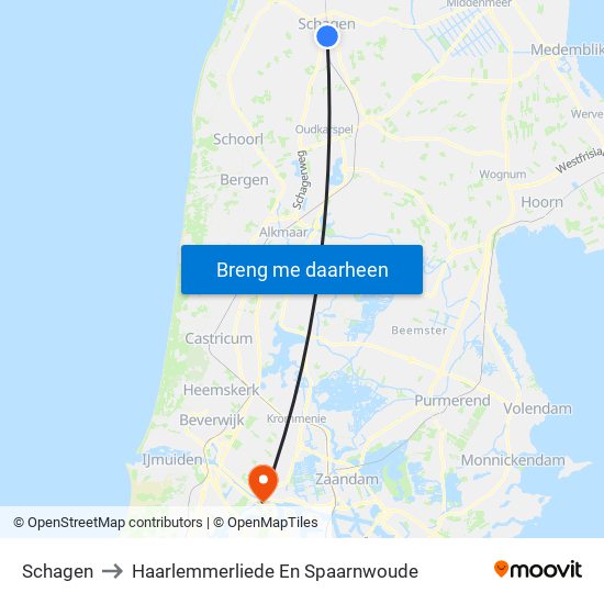 Schagen to Haarlemmerliede En Spaarnwoude map