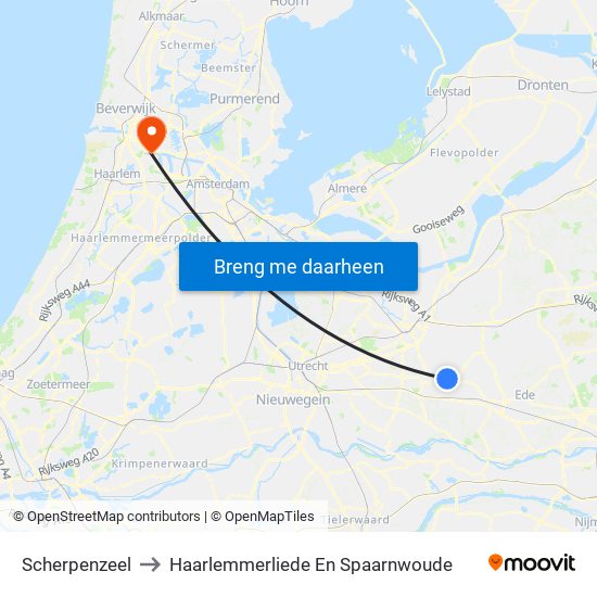Scherpenzeel to Haarlemmerliede En Spaarnwoude map