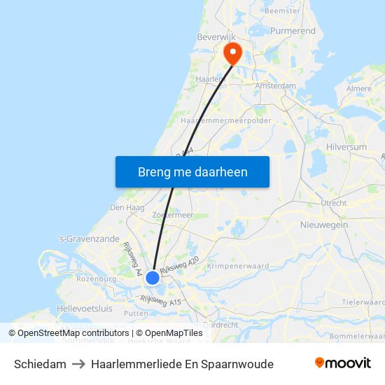 Schiedam to Haarlemmerliede En Spaarnwoude map