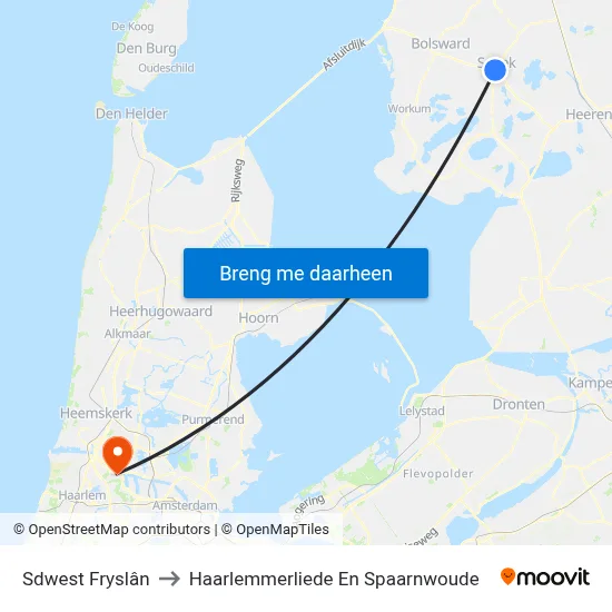Sdwest Fryslân to Haarlemmerliede En Spaarnwoude map