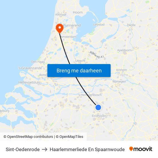 Sint-Oedenrode to Haarlemmerliede En Spaarnwoude map