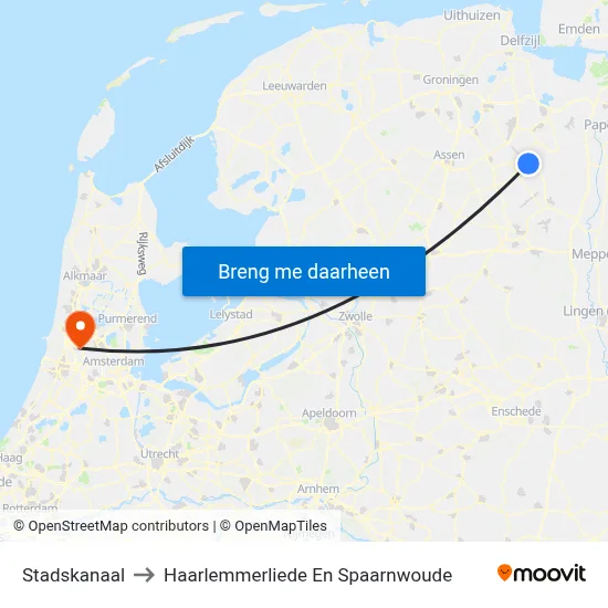 Stadskanaal to Haarlemmerliede En Spaarnwoude map