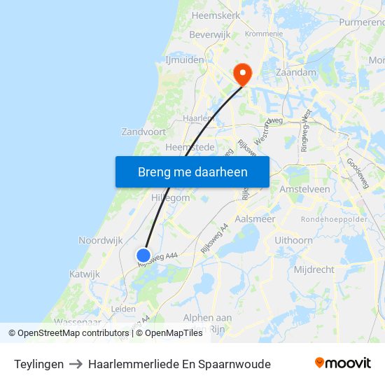 Teylingen to Haarlemmerliede En Spaarnwoude map