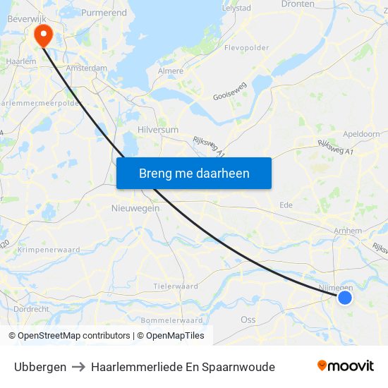 Ubbergen to Haarlemmerliede En Spaarnwoude map