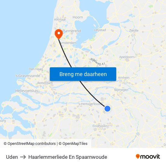 Uden to Haarlemmerliede En Spaarnwoude map