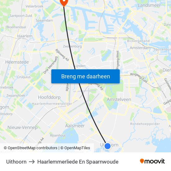 Uithoorn to Haarlemmerliede En Spaarnwoude map