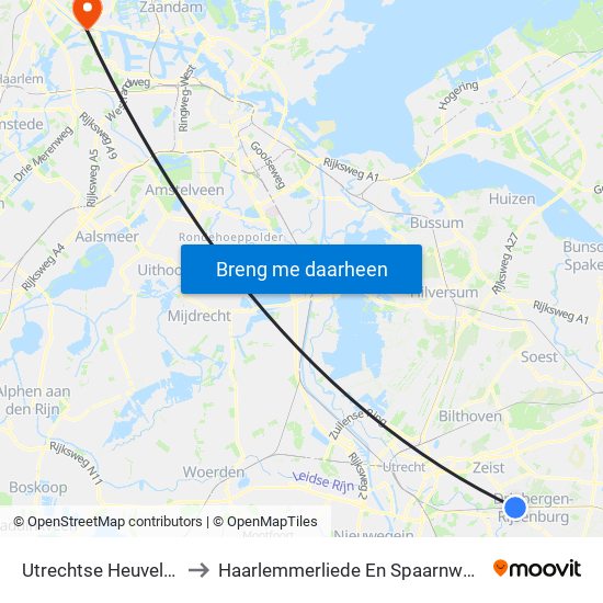 Utrechtse Heuvelrug to Haarlemmerliede En Spaarnwoude map
