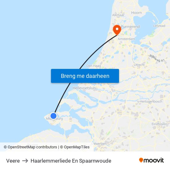 Veere to Haarlemmerliede En Spaarnwoude map