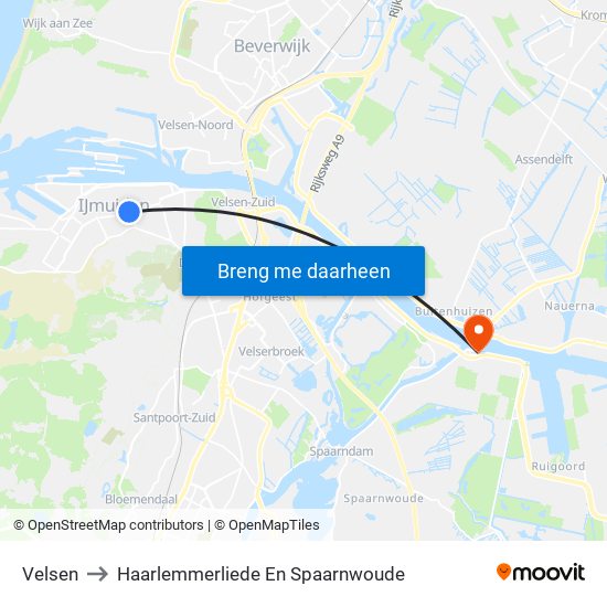 Velsen to Haarlemmerliede En Spaarnwoude map