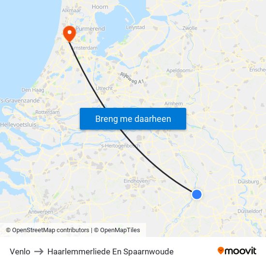 Venlo to Haarlemmerliede En Spaarnwoude map