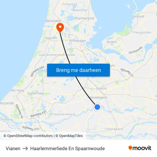Vianen to Haarlemmerliede En Spaarnwoude map