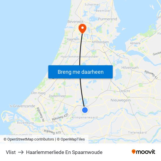 Vlist to Haarlemmerliede En Spaarnwoude map
