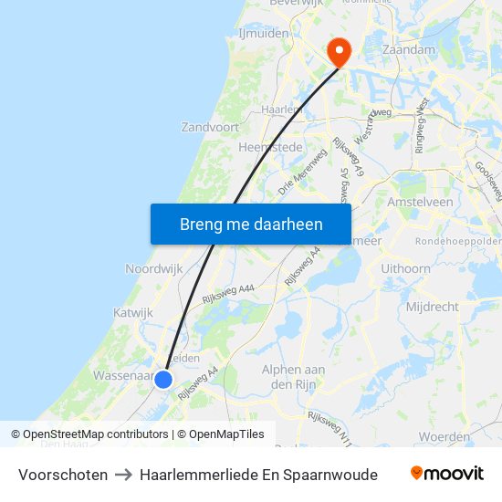 Voorschoten to Haarlemmerliede En Spaarnwoude map
