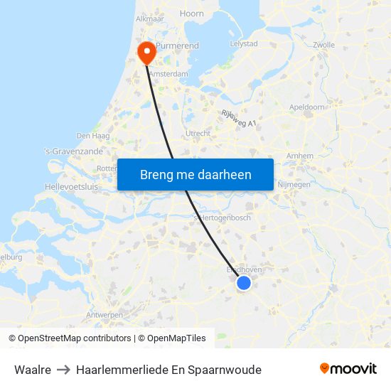 Waalre to Haarlemmerliede En Spaarnwoude map