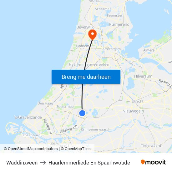 Waddinxveen to Haarlemmerliede En Spaarnwoude map