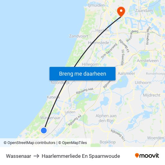 Wassenaar to Haarlemmerliede En Spaarnwoude map