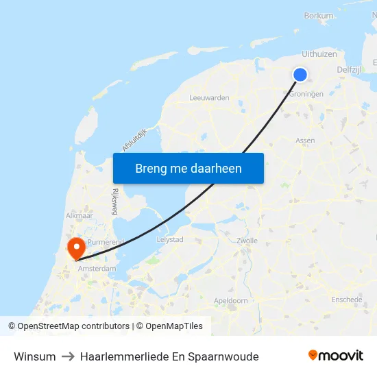 Winsum to Haarlemmerliede En Spaarnwoude map
