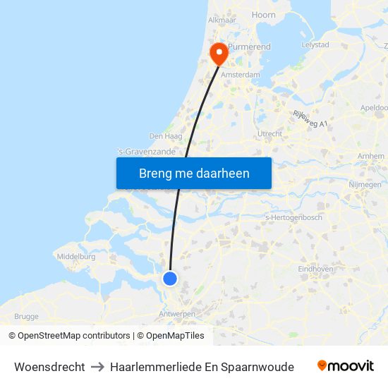 Woensdrecht to Haarlemmerliede En Spaarnwoude map