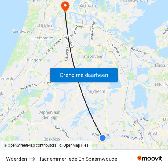 Woerden to Haarlemmerliede En Spaarnwoude map