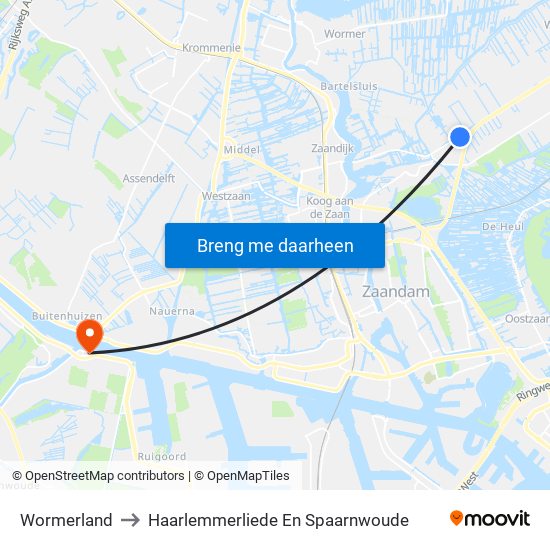 Wormerland to Haarlemmerliede En Spaarnwoude map
