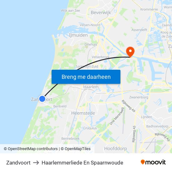 Zandvoort to Haarlemmerliede En Spaarnwoude map