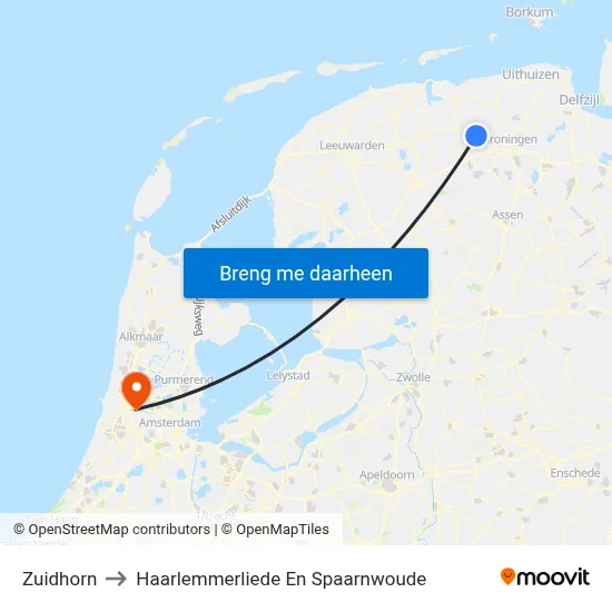 Zuidhorn to Haarlemmerliede En Spaarnwoude map