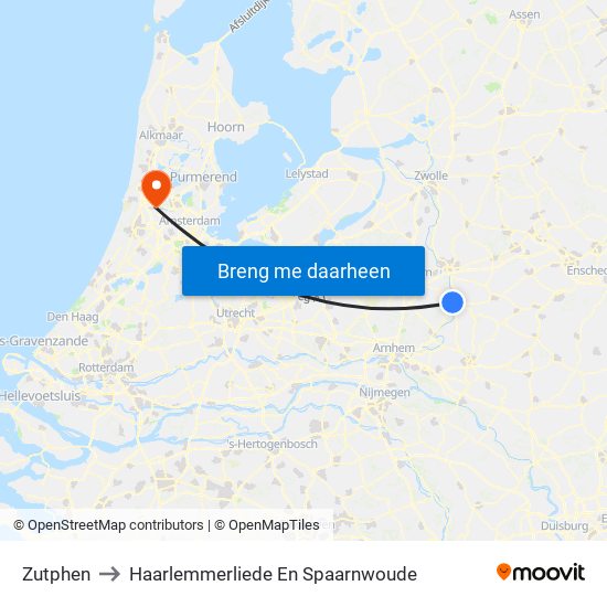 Zutphen to Haarlemmerliede En Spaarnwoude map