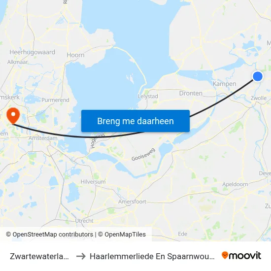 Zwartewaterland to Haarlemmerliede En Spaarnwoude map