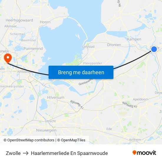 Zwolle to Haarlemmerliede En Spaarnwoude map