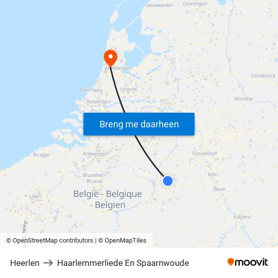 Heerlen to Haarlemmerliede En Spaarnwoude map