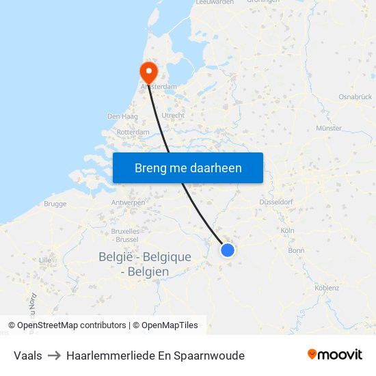 Vaals to Haarlemmerliede En Spaarnwoude map